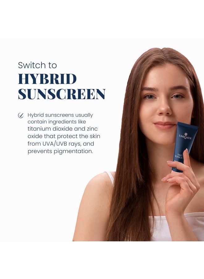 UNIQAYA - Tinted Sunscreen Spf 50 Pa+++|Tinted Sunscreen For Men & Women Sunscreen For Oily Skin & Dry Skin |Blue Light Protection No White Cast, Lightweight - Image 1