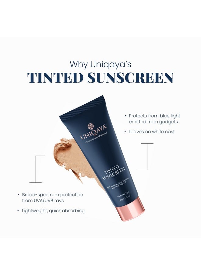 UNIQAYA - Tinted Sunscreen Spf 50 Pa+++|Tinted Sunscreen For Men & Women Sunscreen For Oily Skin & Dry Skin |Blue Light Protection No White Cast, Lightweight - Image 1
