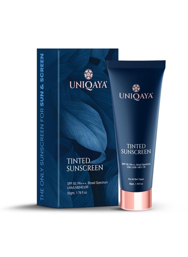 UNIQAYA - Tinted Sunscreen Spf 50 Pa+++|Tinted Sunscreen For Men & Women Sunscreen For Oily Skin & Dry Skin |Blue Light Protection No White Cast, Lightweight - Image 1