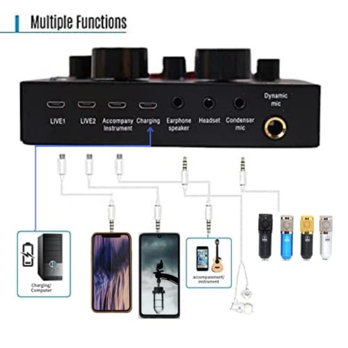 ZHIZUKA Condenser USB Microphone Set V8 Sound Card Mixer Amplifier Voice Changer Audio Interface | Singing Smule Live Streaming Podcast Broadcasting (3.5 Mm Mic + Sound Card, Black) - Image 4