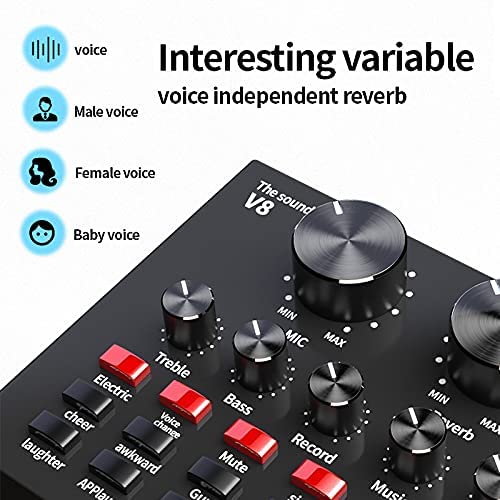 ZHIZUKA Condenser USB Microphone Set V8 Sound Card Mixer Amplifier Voice Changer Audio Interface | Singing Smule Live Streaming Podcast Broadcasting (3.5 Mm Mic + Sound Card, Black) - Image 3