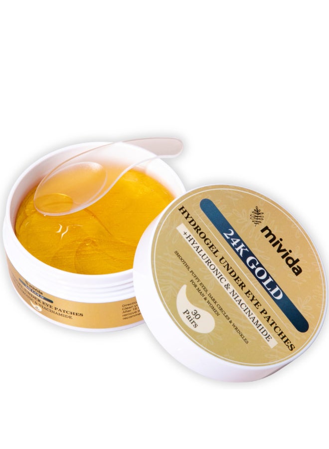 mivida Under Eye Patches 24K Gold with HyaluronicAcid Niacinamide 60 PCs for Under Eye Puffiness Dark Circles Wrinkles - Image 2