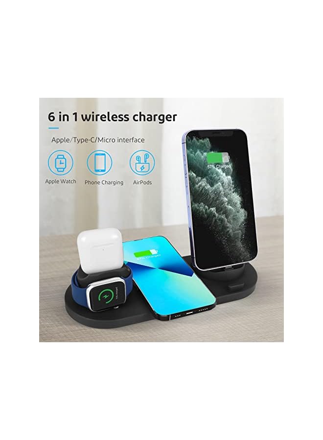 SKY-TOUCH Wireless Charger Stand,6 in1 Multi-Function Wireless Chargering Station Dock for Apple Watch, AirPods, iPhone Series,Samsung Phone(iWatch Charger Required), USB - Image 5