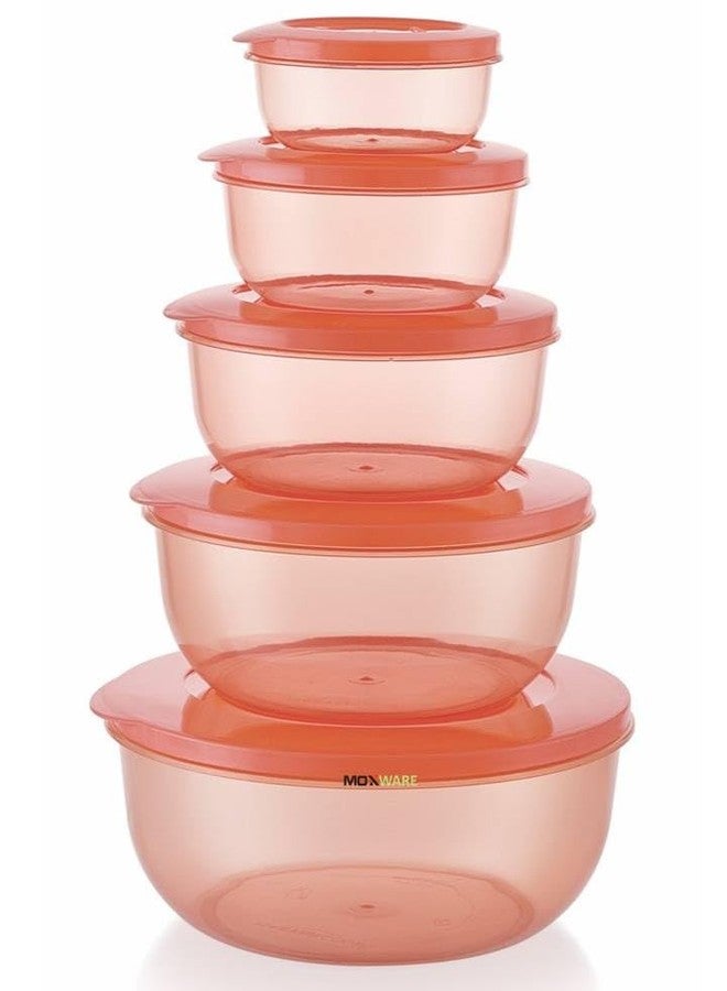 MOXWARE Plastic Airtight Fridge Storage Round Containers Set Combo for Food, Rice, Pasta, Pulses Dabba Set, for Kitchen, (Pink , 290 ml, 580 ml, 1000 ml, 1700 ml, 2700 ml) - Image 1