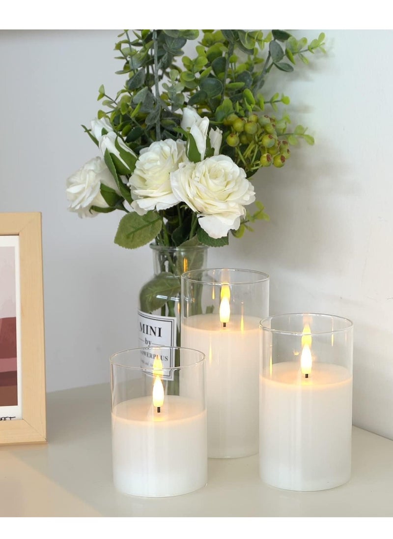 ELTRAZONE - Set of 3 Glass Flameless Candles with Timer & Remote Control | Flickering LED Pillar Candles | Battery-Powered for Home, Restaurant, and Holiday Decor | Safe, Elegant Lighting with Realistic Flame Effect - Image 1