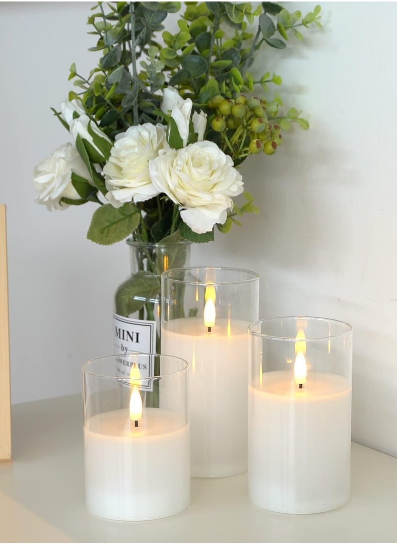 ELTRAZONE - Set of 3 Glass Flameless Candles with Timer & Remote Control | Flickering LED Pillar Candles | Battery-Powered for Home, Restaurant, and Holiday Decor | Safe, Elegant Lighting with Realistic Flame Effect - Image 1