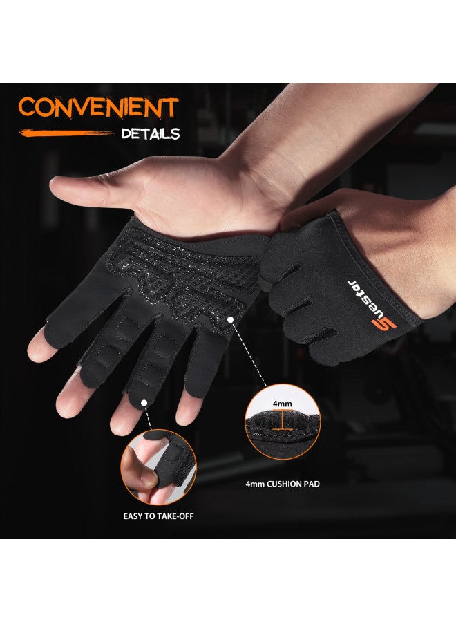 SueStar Partial Weight Lifting Gloves, 3/4 Finger Workout Gloves for Men Women, Full Palm Protection & Silicone Grip Gym Gloves for Weightlifting Exercise Fitness Smartwatch Friendly (Black, Large) - Image 2