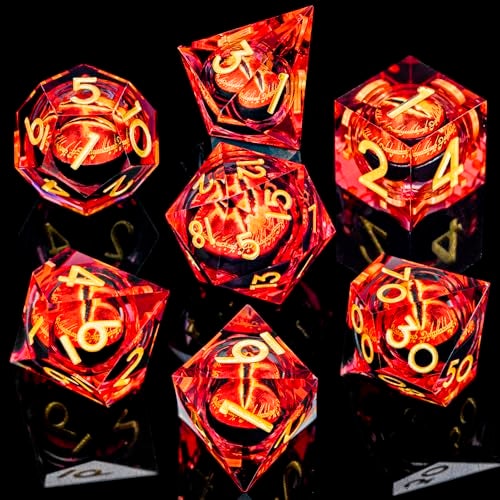 ARUOHHA DND Resin Dice Gazes Eye Dice Liquid Core Flaming RPG Sharp Edged Dice Set with Gift Box Polyhedral D and D Dice Set Compatible with Dungeons Dragons Role Playing Game D20 D12 D10 D8 D6 - Image 5