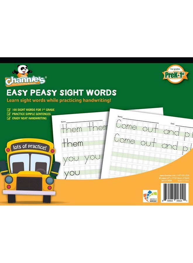 Channie's Channie’s Easy Peasy 100 Sight Words Workbook, Practice Printing, Tracing, and Handwriting, 80 Pages Front & Back, 40 Sheets, Grades Pre-K - 1st, Size 8.5” x 11” - Image 1