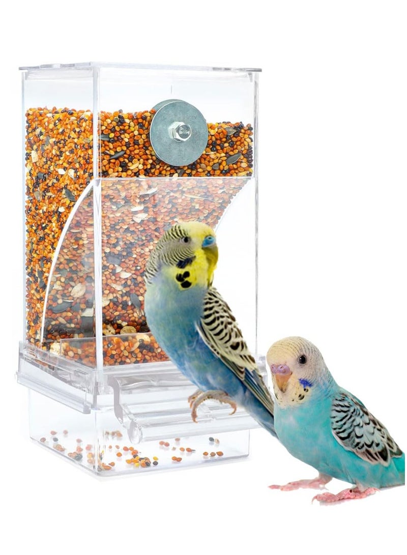 GNAFOTU No Mess Automatic Bird Feeder for Cage Automatic Parrot Feeder Bird Feeder Inside Cage with Clear Perch Acrylic Seed Food Container  - Image 1