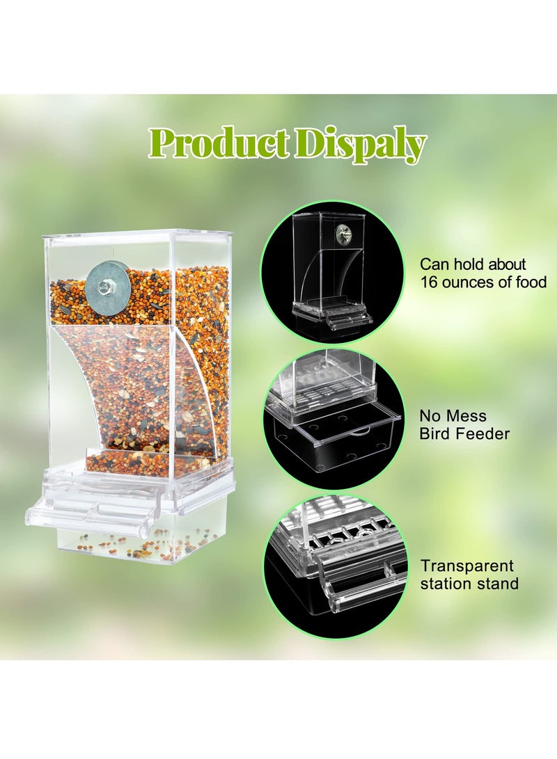 GNAFOTU No Mess Automatic Bird Feeder for Cage Automatic Parrot Feeder Bird Feeder Inside Cage with Clear Perch Acrylic Seed Food Container  - Image 2