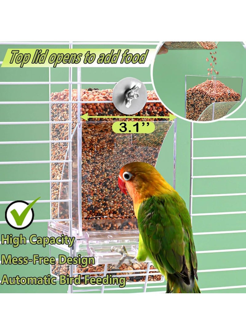 GNAFOTU No Mess Automatic Bird Feeder for Cage Automatic Parrot Feeder Bird Feeder Inside Cage with Clear Perch Acrylic Seed Food Container  - Image 4