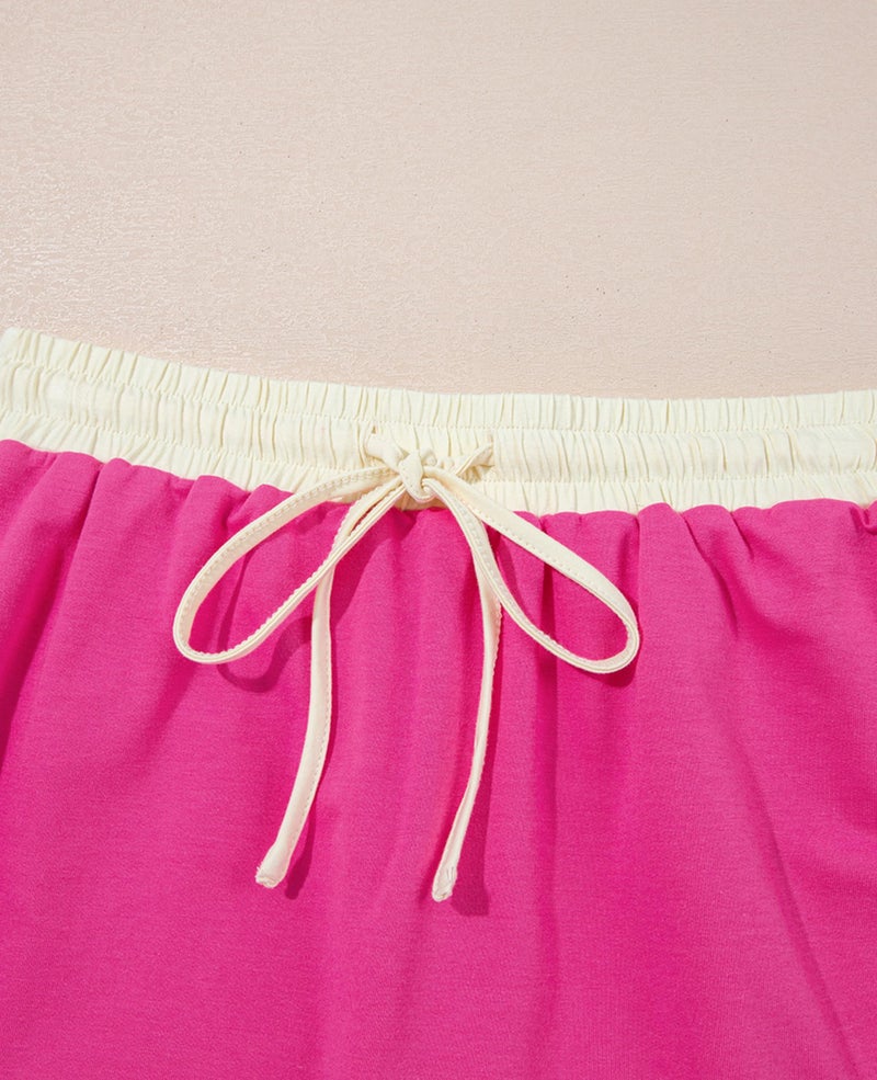 SELINK Lounge Sets for Women 2 Piece Skirt Colorblock Drop Shoulder T Shirt and Skort Set Summer Tracksuits Rose-M - Image 5