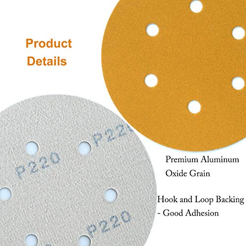Aiyard 6-Inch 6-Hole Hook and Loop Sanding Discs 220-Grit, Random Orbital Sandpaper for Automotive and Woodworking, 100-Pack - Image 5