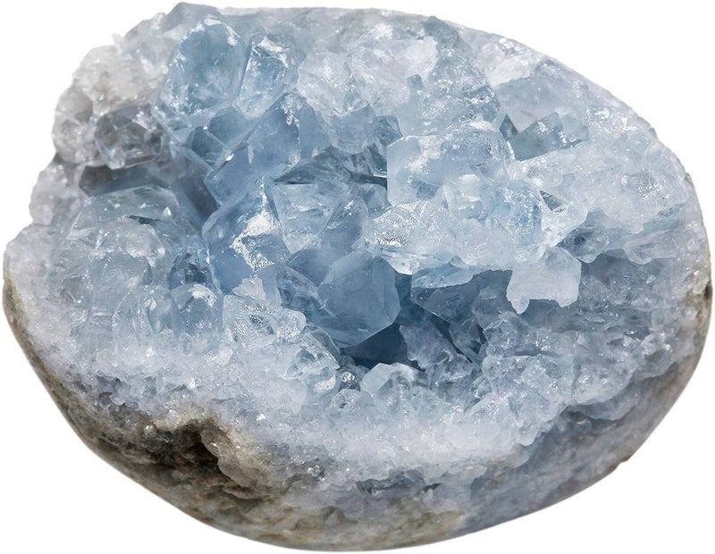 mookaitedecor Natural Celestite Mineral Crystal Geode Cluster Specimen Stone for Crystals Healing Reiki Home Decoration(0.3lb-0.4lb)