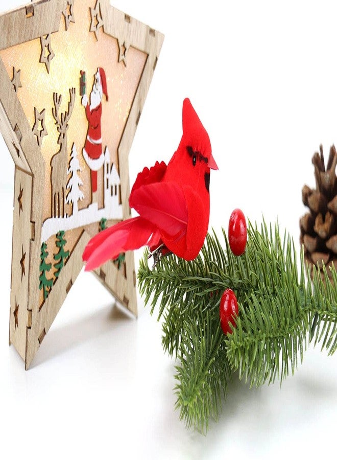KLEWEE 12 Pcs Cardinal Birds for Crafts, Mini Cardinal Clip On Christmas Tree Ornaments Artificial Red Birds Decorations for Wreaths Centerpieces DIY Crafts, Red Velvet & Feathers - Image 5