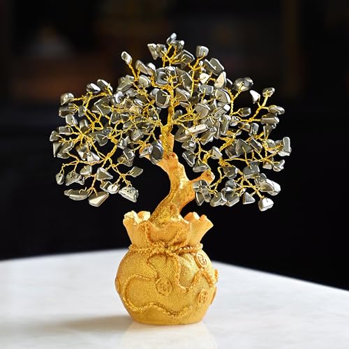 ZAICUS Pyrite Crystal Tree for Wealth & Prosperity – Feng Shui Money Tree with Golden Pot – Gemstone Bonsai for Gift, Home Décor, Office Desk, and Vastu Correction(7 X 3 Inch) - Image 1