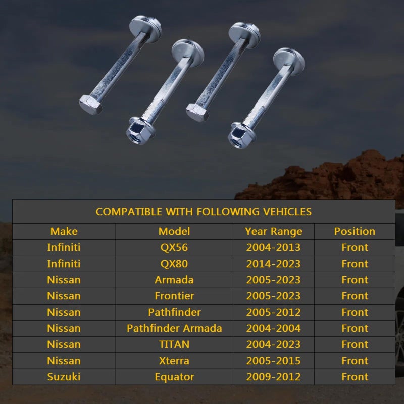 HHCM 2 Set Camber Cam Bolt Kit K80276, Front Alignment Caster/Camber Adjusting for Infiniti QX56/ QX80, for Nissan Armada/Frontier/ NV1500/ NV2500/ NV3500/ Pathfinder/Titan/Xterra/Equator - Image 2