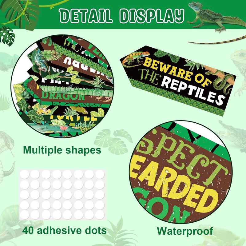 Abilat 20 Pcs Reptile Birthday Party Decorations Lizard Snake Alligator Signs Welcome to Reptile Party Directional Signs Tropical Rainforest Party Supplies Door Wall Yard Decor - Image 5