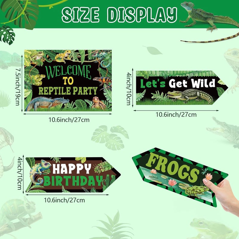 Abilat 20 Pcs Reptile Birthday Party Decorations Lizard Snake Alligator Signs Welcome to Reptile Party Directional Signs Tropical Rainforest Party Supplies Door Wall Yard Decor - Image 2