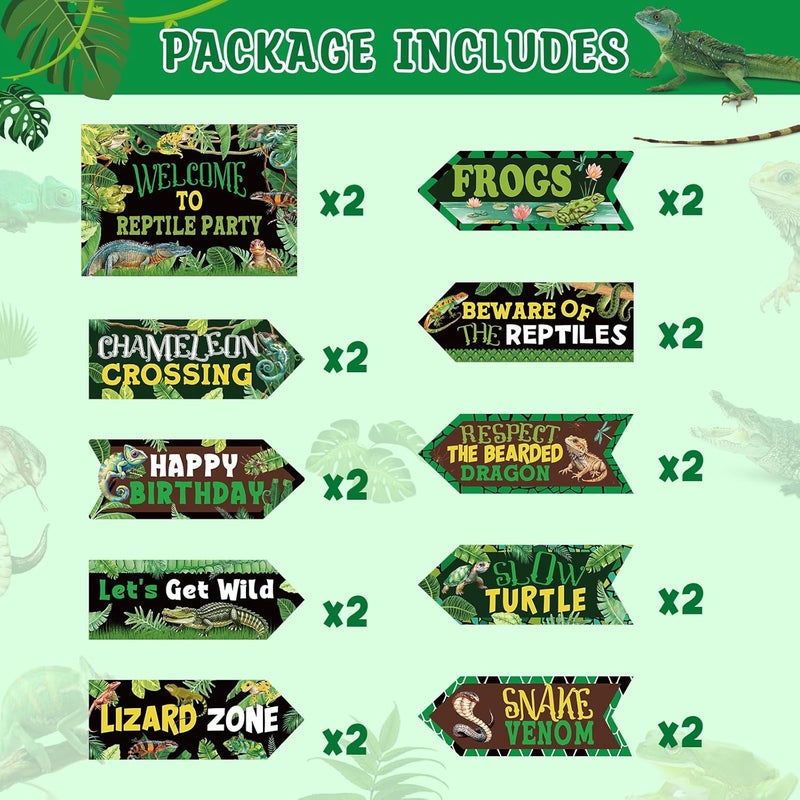 Abilat 20 Pcs Reptile Birthday Party Decorations Lizard Snake Alligator Signs Welcome to Reptile Party Directional Signs Tropical Rainforest Party Supplies Door Wall Yard Decor - Image 3