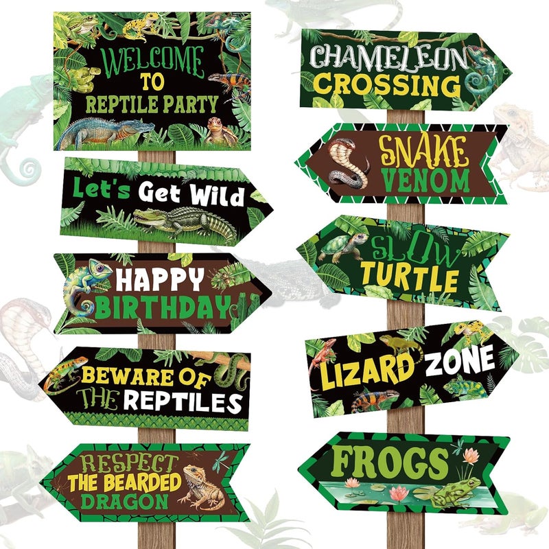 Abilat 20 Pcs Reptile Birthday Party Decorations Lizard Snake Alligator Signs Welcome to Reptile Party Directional Signs Tropical Rainforest Party Supplies Door Wall Yard Decor - Image 1