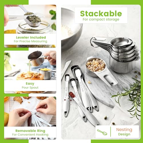 Spring Chef Stainless Steel Measuring Cups and Spoons Set of 14 with Leveler, Nesting Kitchen Metal Measuring Cups and Spoons Set for Dry and Liquid Ingredients, Perfect for Cooking & Baking - Image 5