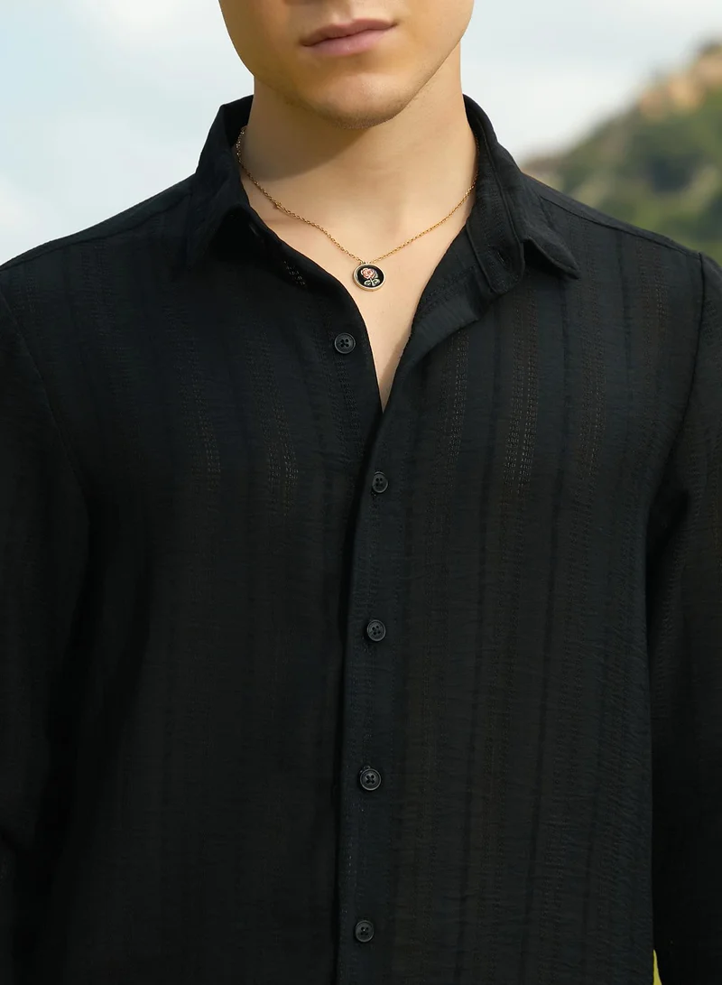كامبوس سوترا Men's Onyx Black Trough-Tactile Shirt