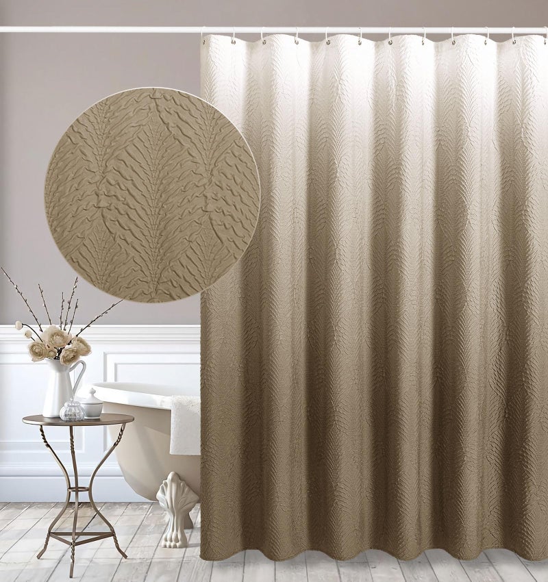 Gibelle Ombre Brown Shower Curtain for Bathroom, 3D Embossed Textured Fabric Shower Curtain, Modern Farmhouse Chic Soft Cloth Shower Curtain Set with Hooks, 72x72 - Image 1