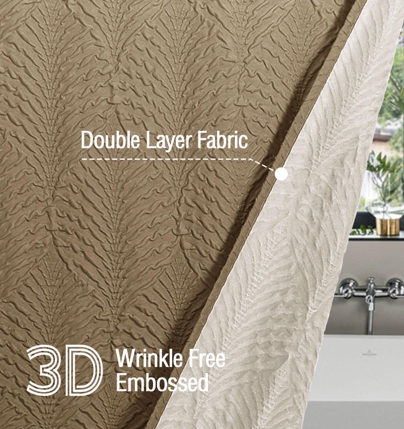 Gibelle Ombre Brown Shower Curtain for Bathroom, 3D Embossed Textured Fabric Shower Curtain, Modern Farmhouse Chic Soft Cloth Shower Curtain Set with Hooks, 72x72 - Image 3