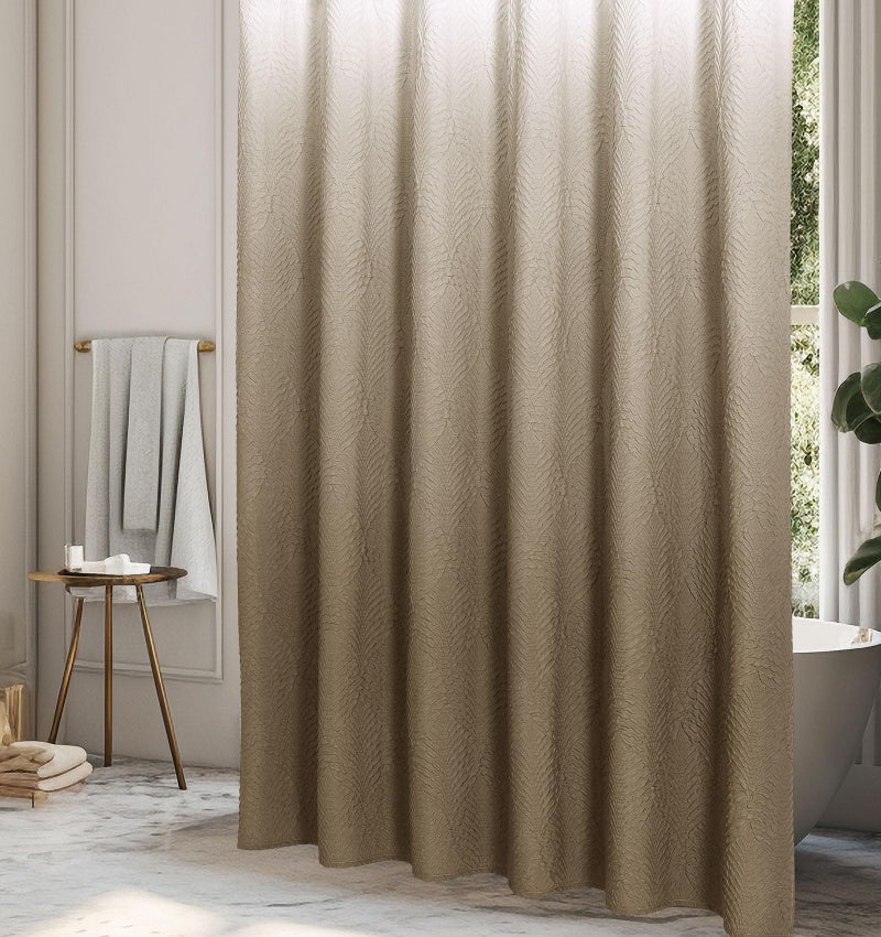 Gibelle Ombre Brown Shower Curtain for Bathroom, 3D Embossed Textured Fabric Shower Curtain, Modern Farmhouse Chic Soft Cloth Shower Curtain Set with Hooks, 72x72 - Image 2