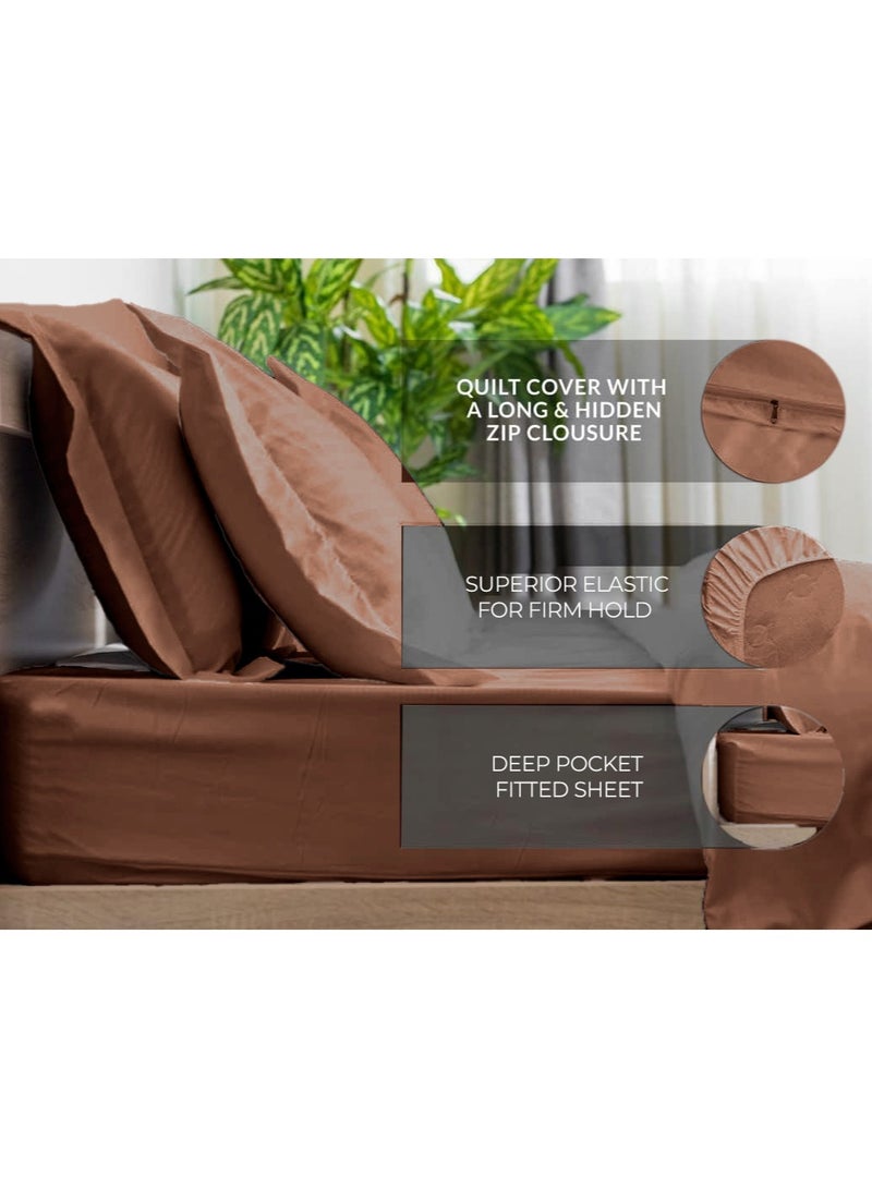 إي وورلد طقم سرير فاخر مكون من 6 قطع بحجم كينغ، بتصميم مخطط باللون البني الداكن وملاءة سرير فاخرة من القطن عالي الجودة للمنازل والفنادق، مع غطاء لحاف ناعم وأغطية وسائد - Image 2