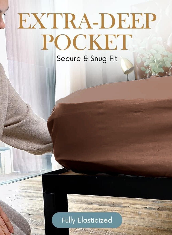 إي وورلد طقم سرير فاخر مكون من 6 قطع بحجم كينغ، بتصميم مخطط باللون البني الداكن وملاءة سرير فاخرة من القطن عالي الجودة للمنازل والفنادق، مع غطاء لحاف ناعم وأغطية وسائد - Image 3