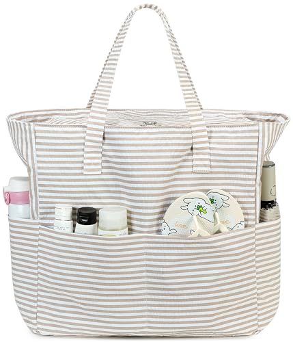 LEDAOU Beach Bag Sandproof Women Tote Bag Pool Bag with Zipper for Gym Grocery Travel with Wet Pocket - Image 1