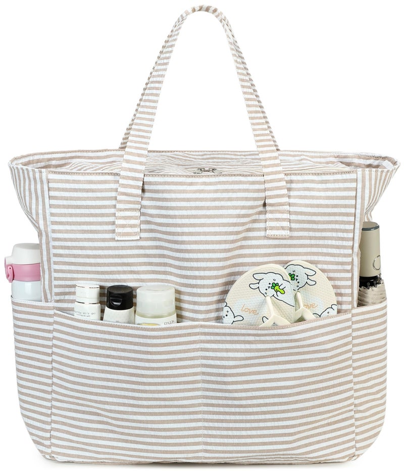 LEDAOU Beach Bag Sandproof Women Tote Bag Pool Bag with Zipper for Gym Grocery Travel with Wet Pocket - Image 2