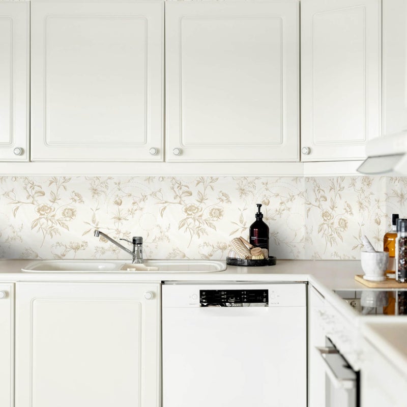 Ismoon Floral Wallpaper Peel and Stick Vintage Beige Stick on Wall Paper French Textured Contact Paper for Cabinet Removable Self Adhesive Wallpaper Vinyl Roll Shelf Deco, 17.3x196in - Image 2