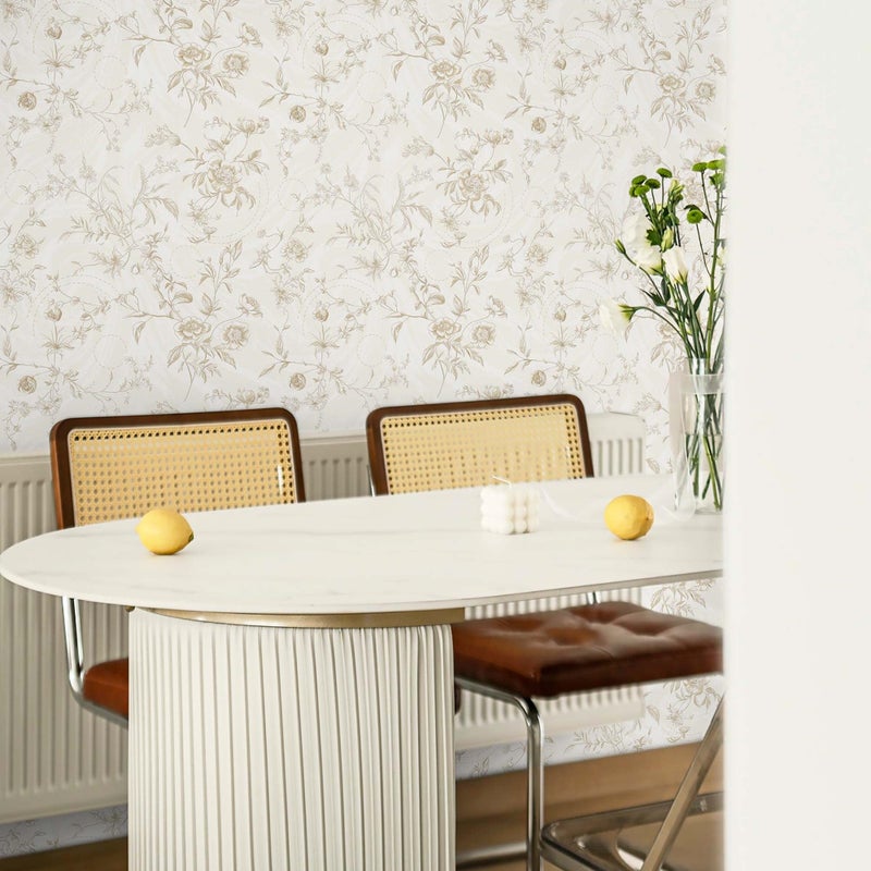 Ismoon Floral Wallpaper Peel and Stick Vintage Beige Stick on Wall Paper French Textured Contact Paper for Cabinet Removable Self Adhesive Wallpaper Vinyl Roll Shelf Deco, 17.3x196in - Image 3
