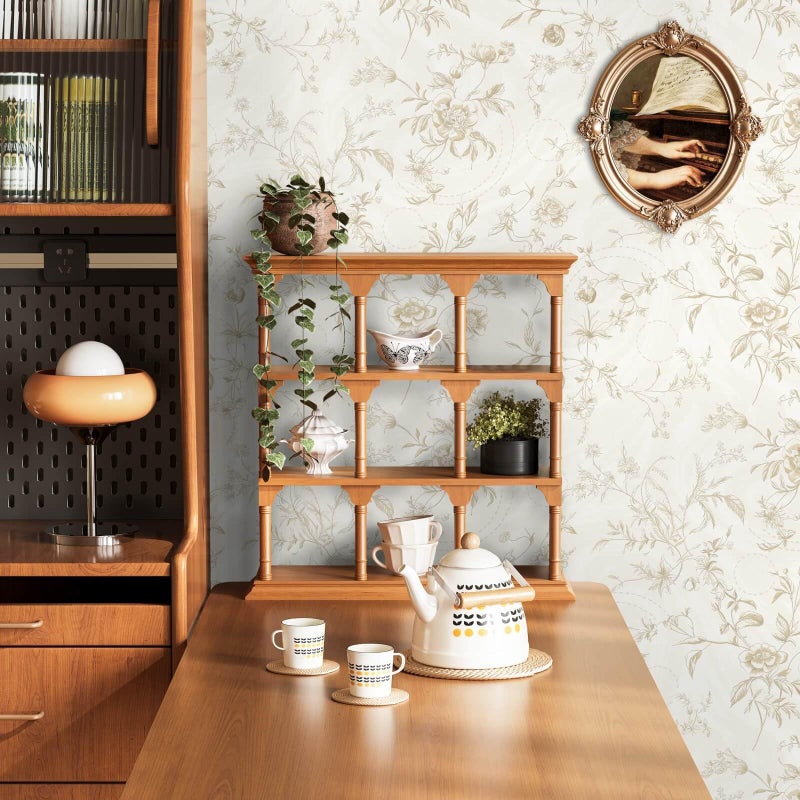 Ismoon Floral Wallpaper Peel and Stick Vintage Beige Stick on Wall Paper French Textured Contact Paper for Cabinet Removable Self Adhesive Wallpaper Vinyl Roll Shelf Deco, 17.3x196in - Image 4