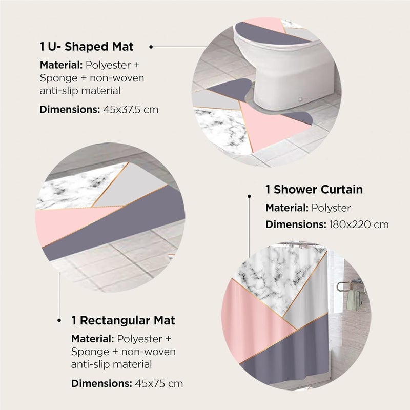 Homestic 7 Feet Shower Curtain & 2 Pcs Bathmat I Anti Slip I Quick Dry I Waterproof I Easy-Slide Curtains I Bath Decor I Multicolour - Image 3