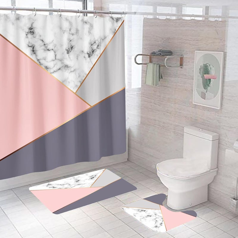 Homestic 7 Feet Shower Curtain & 2 Pcs Bathmat I Anti Slip I Quick Dry I Waterproof I Easy-Slide Curtains I Bath Decor I Multicolour - Image 1