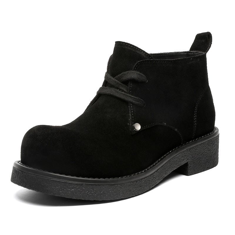 Derby Shoes Men'S Thick-Soled Increased Anti-Velvet Leather Round Toe Design All-Match Casual Workwear Martin Boots - Image 1