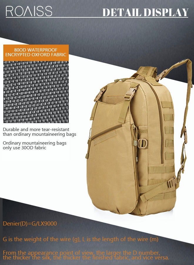 roaiss Unisex Professional Hiking Backpack Tactical Pack Waterproof 800D Oxford Encryption Multifunction Luggage Bag for Camping Sports Travel Outdoor Climbing Khaki - Image 2