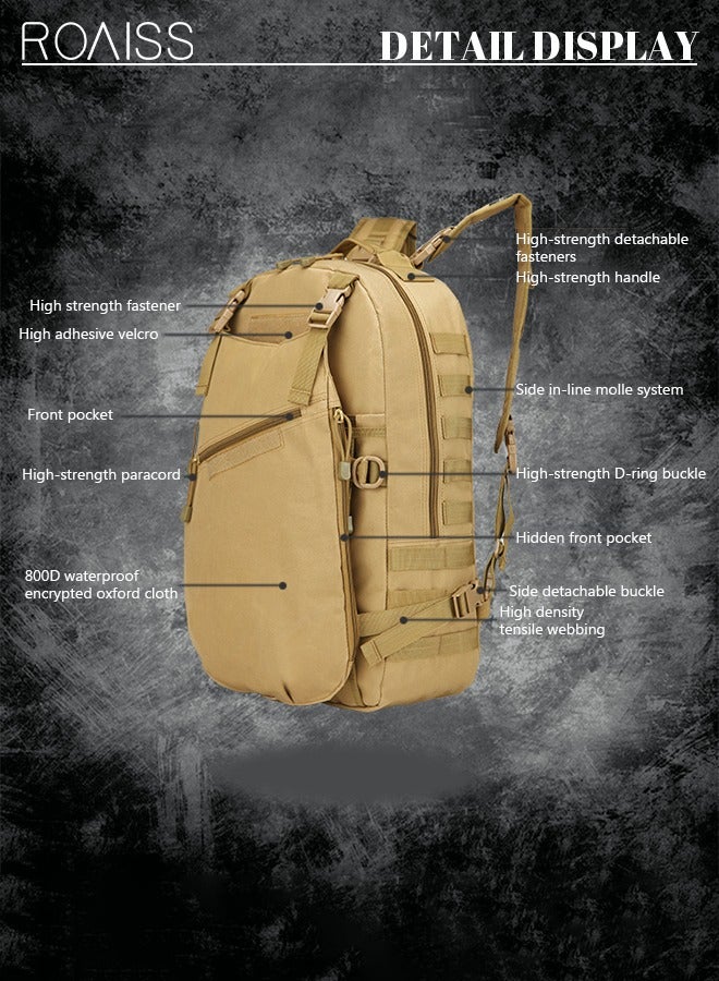 roaiss Unisex Professional Hiking Backpack Tactical Pack Waterproof 800D Oxford Encryption Multifunction Luggage Bag for Camping Sports Travel Outdoor Climbing Khaki - Image 5