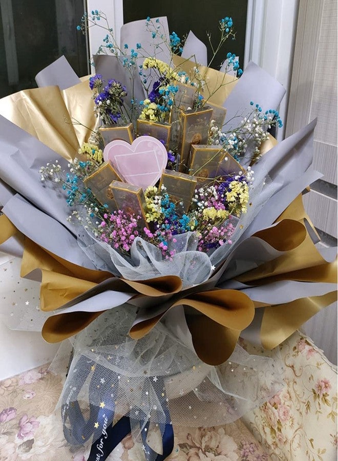 Featuman Korean Flower Wrapping Paper, 22×22 Inch Double Sided Waterproof Floral Wrapping Paper, Colored Flower Packaging Paper for Wedding Valentine'S Day Anniversary Birthday( 20 Pcs Dark Blue + Gold ) - Image 5