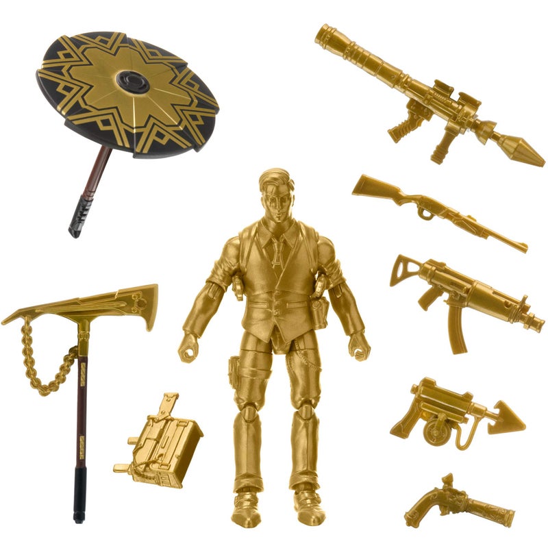 Fortnite Hot Drop1 Figure Pack with 4inch MidasGold Figure Harvesting Tool Umbrella Back Bling and Weapons - Image 2
