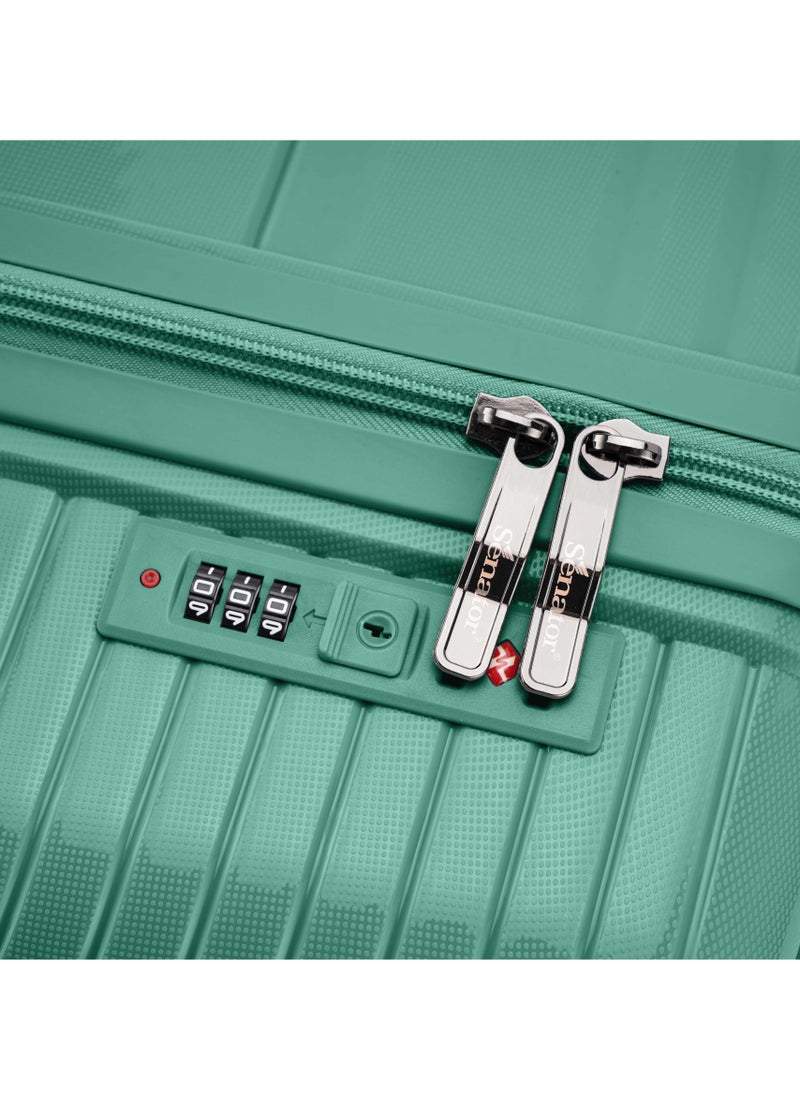 SENATOR - Unisex Hard Case Carry On Luggage Lightweight PP Fashion Trolley Luggage with 360° Degree 4 Twin Wheel and Safe Zippers KH1010 Green - Image 1