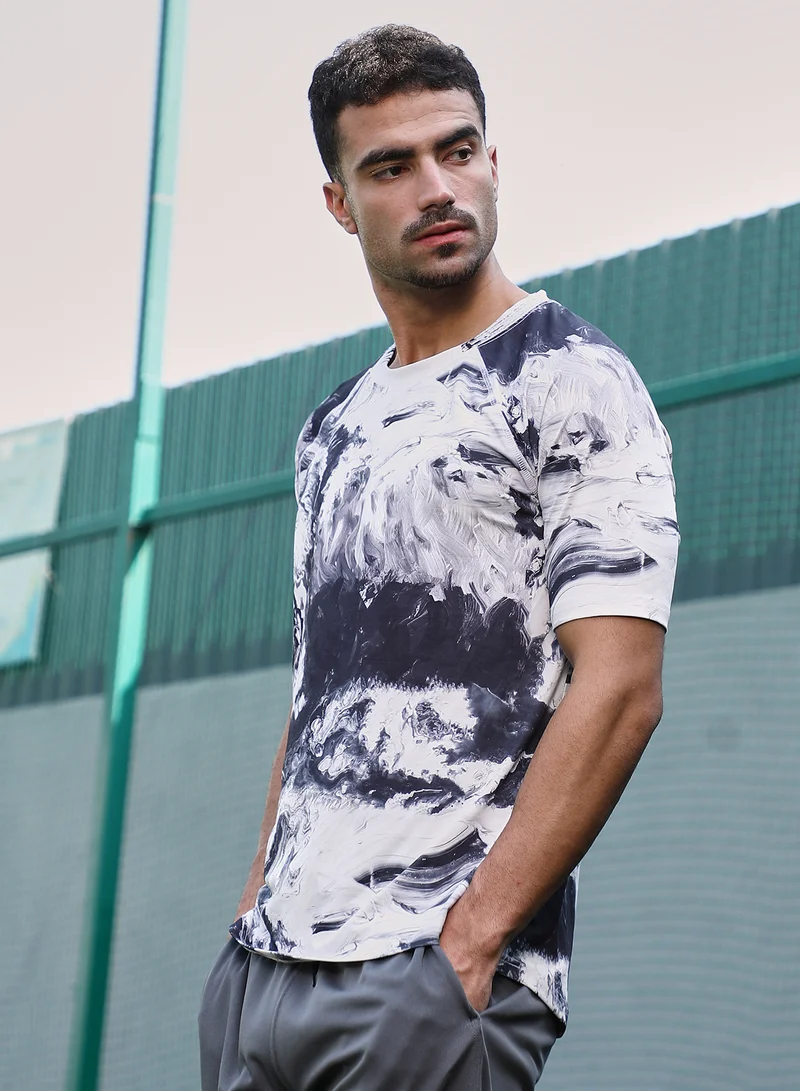 CAHOOT  Men's Charcoal Black & Cream White Contrast-Brushed Activewear T-Shirt for Men | Best Price UAE