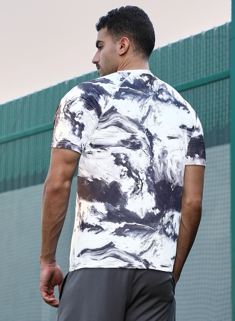 CAHOOT  Men's Charcoal Black & Cream White Contrast-Brushed Activewear T-Shirt for Men | Best Price UAE