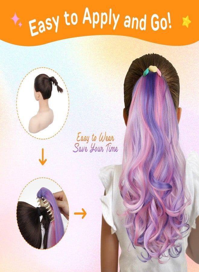 سيكيا وصلات شعر ذيل حصان من سيكيا، 18 بوصة، خفيفة الوزن، مموجة، مجعدة، بمشابك، وصلات شعر ملونة للأطفال، إكسسوارات شعر مميزة للفتيات، شعر صناعي أزرق بنفسجي - Image 5