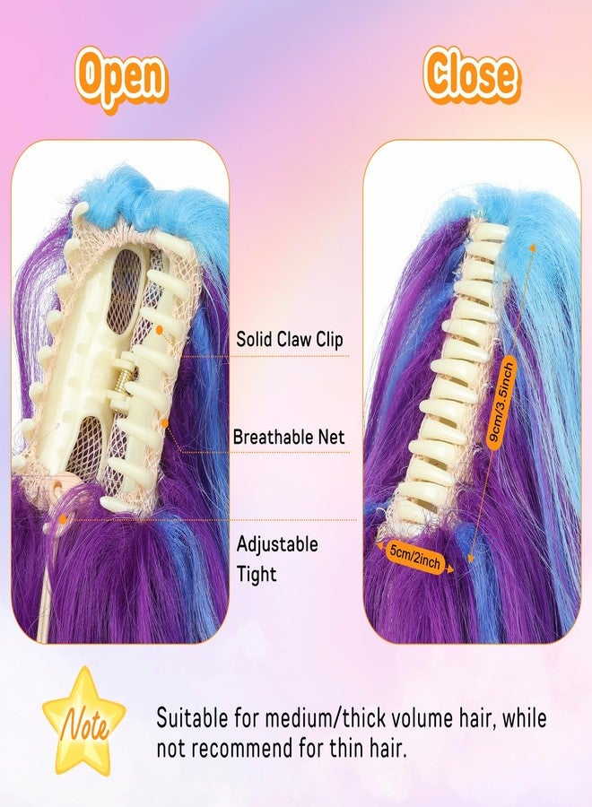 سيكيا وصلات شعر ذيل حصان من سيكيا، 18 بوصة، خفيفة الوزن، مموجة، مجعدة، بمشابك، وصلات شعر ملونة للأطفال، إكسسوارات شعر مميزة للفتيات، شعر صناعي أزرق بنفسجي - Image 4